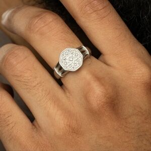 Syrian Mosaic Men's Silver Geometric Ring - 9